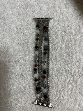 Beaded Multi-Strand Watch Band - Silver with Black, White & Brown Beads